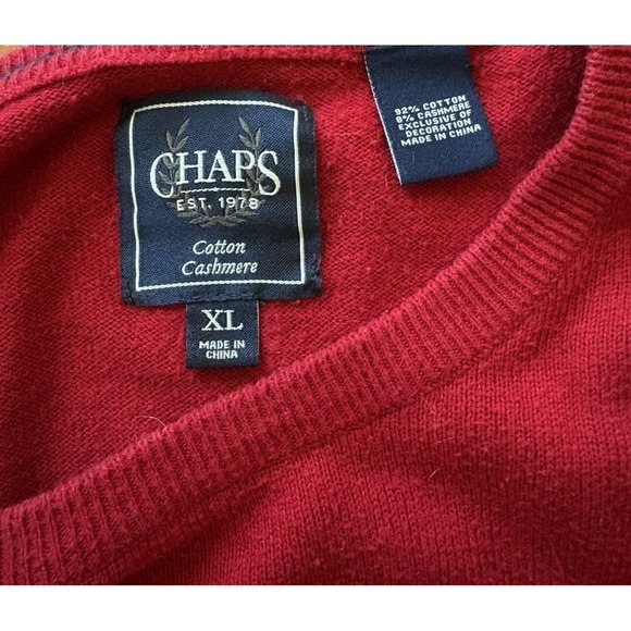 Ralph Lauren Chaps Sweater Mens XL Red Cashmere Pullover Sweatshirt Grandpa Core - Picture 4 of 7